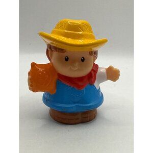 Fisher Price Little People Farmer Jed Figure Yellow Hat Red Scarf Blue Outfit